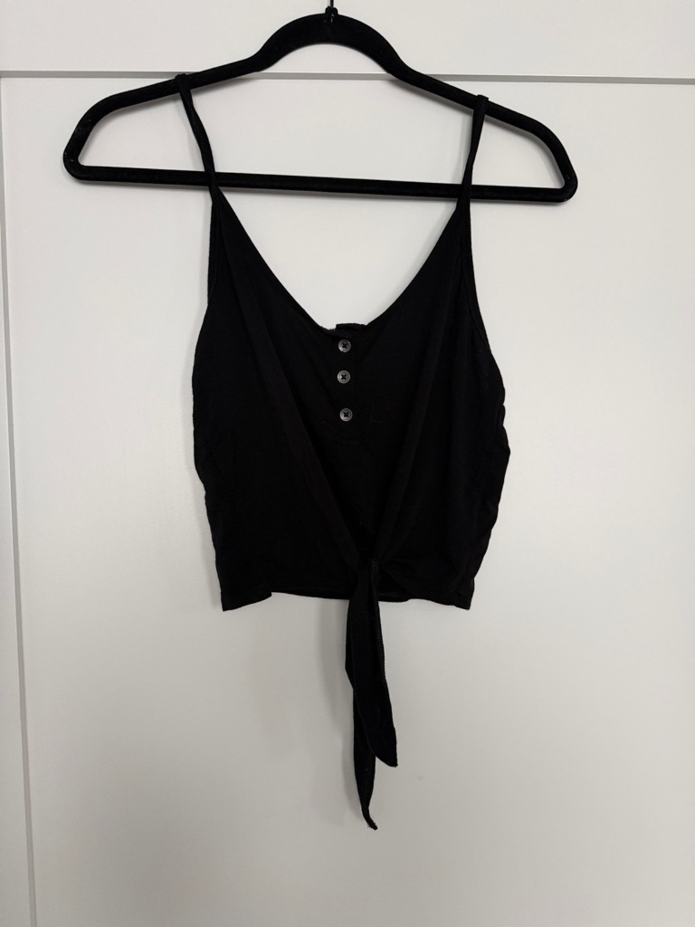 American Eagle Outfitters Black Tie-Front Spaghetti Strap Crop Camisole